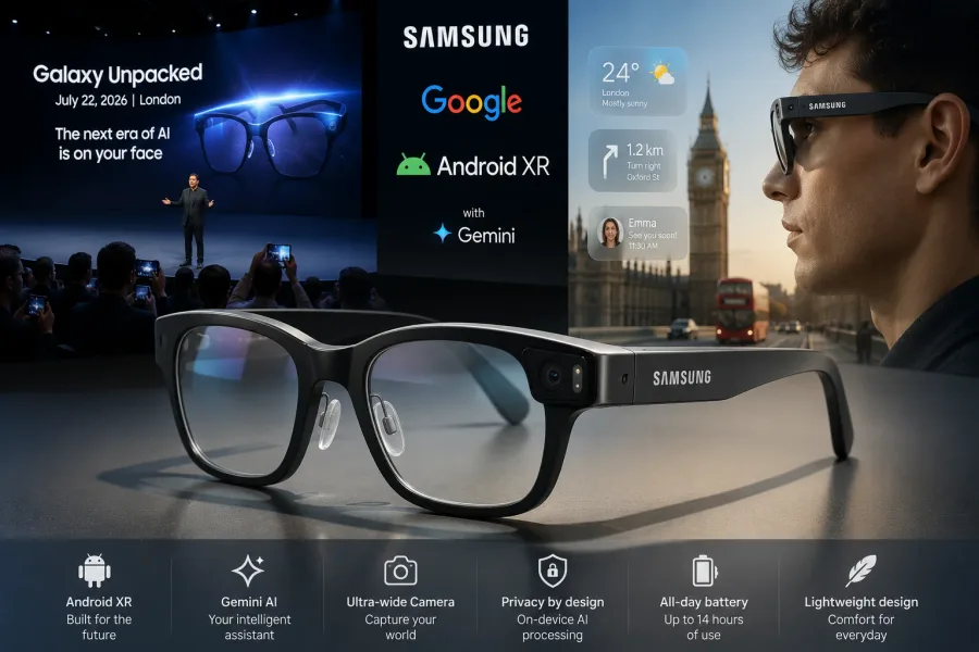 Samsung, Google iş birliğiyle geliştirilen yapay zekalı akıllı gözlüğünü Londra'da tanıtıyor