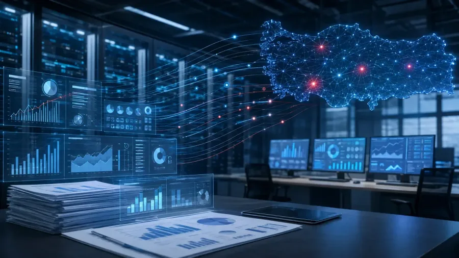 AI analytics screens representing Türkiye and public financial data