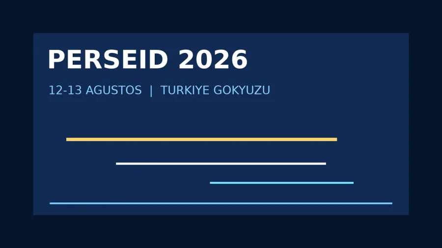 Original night-sky graphic showing Perseid trails and the August 12-13, 2026 viewing period in Türkiye